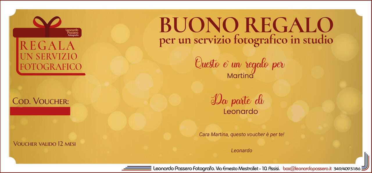 Immagine del fax simile del voucher regalo per un servizio fotografico in studio